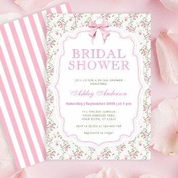 elegant pink bow coquette bridal shower invitation