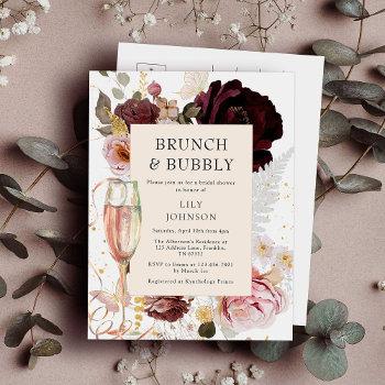 elegant pink brunch & bubbly bridal shower invitation postcard