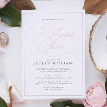 elegant pink calligraphy formal bridal shower invitation
