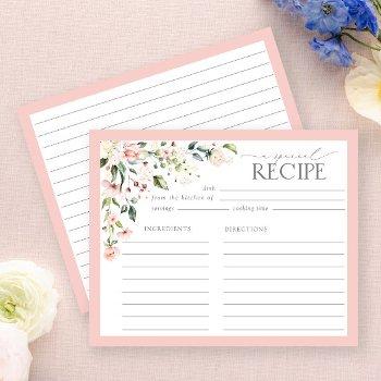 Elegant Pink Floral Bridal Shower Recipe Card Front View