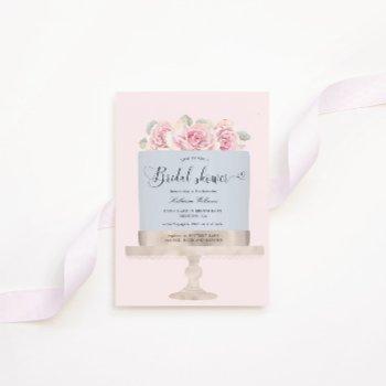 elegant pink floral cake bridal shower invitation