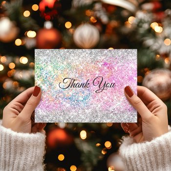 elegant pink iridescent pink silver glitter thank you card