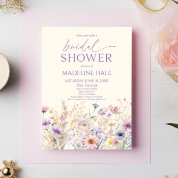 elegant pink purple wildflower bridal shower invitation
