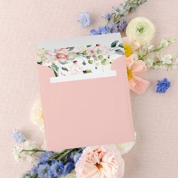 elegant pink watercolor floral square wedding envelope
