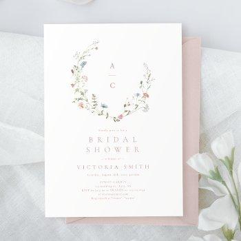 elegant pink wildflower rustic boho bridal shower  invitation