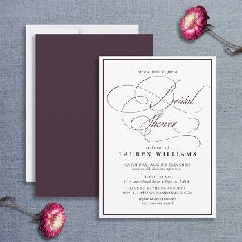 elegant plum purple calligraphy bridal shower invitation