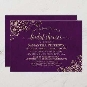 elegant plum purple & gold frilly bridal shower invitation