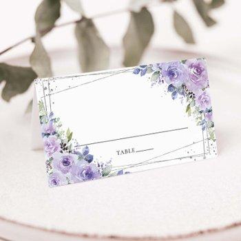 elegant purple lilac floral silver wedding place card