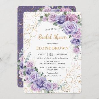 elegant purple lilac lavender roses bridal shower invitation