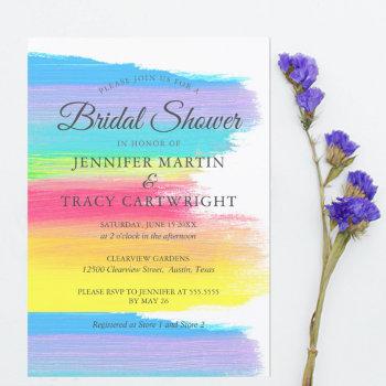 elegant rainbow two brides lesbian bridal shower invitation
