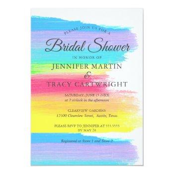 Elegant Rainbow Two Brides Lesbian Bridal Shower Magnetic Invitation Front View