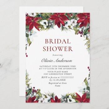 elegant red poinsettia christmas bridal shower invitation