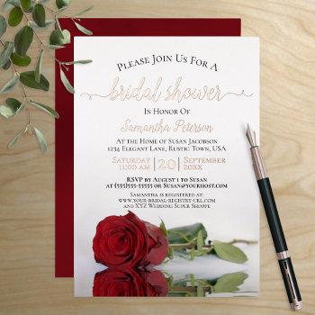 elegant red rose with rose gold bridal shower foil invitation