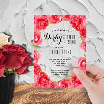 elegant red roses derby bridal shower acrylic invitations