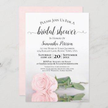 elegant reflecting blush pink rose bridal shower invitation