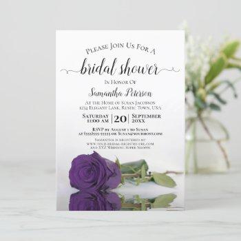 elegant reflecting royal purple rose bridal shower invitation