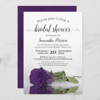 elegant reflecting royal purple rose bridal shower invitation