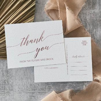 elegant rose gold calligraphy thank you postcard