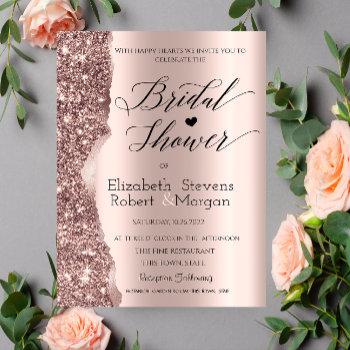 elegant rose gold glitter script bridal shower invitation