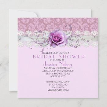 elegant rose swirls ribbon damask bridal shower invitation