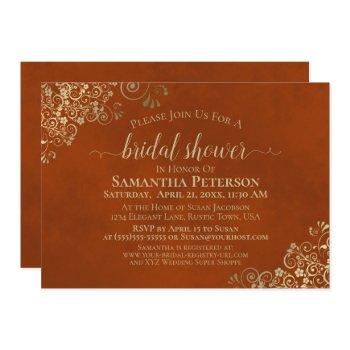 elegant rust orange & gold lace bridal shower invitation