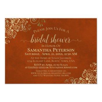 Elegant Rust Orange & Gold Lace Front View