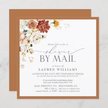 elegant rust orange watercolor bridal shower mail  invitation