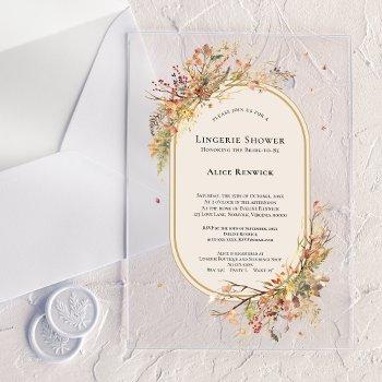 elegant rustic fall beige lingerie shower acrylic invitations