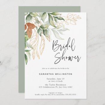 elegant script botanical watercolor bridal shower invitation