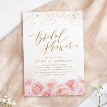 elegant script gold & blush floral bridal shower invitation