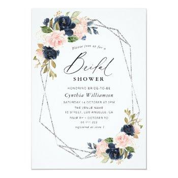 Elegant Script Navy & Blush Floral Front View
