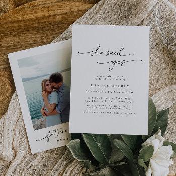 elegant "she said yes" photo bridal shower invitation