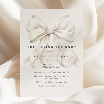 elegant she's tying the knot bow bridal shower invitation
