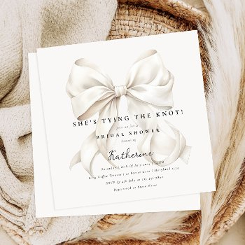 elegant she's tying the knot bow bridal shower invitation