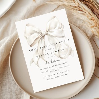elegant she's tying the knot bow bridal shower invitation