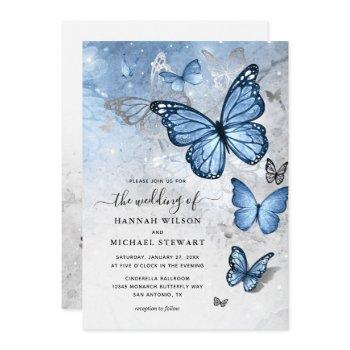 elegant silver baby blue butterfly wedding invitation