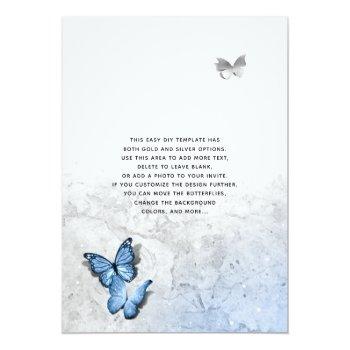 Elegant Silver Baby Blue Butterfly Wedding Invitation Front View