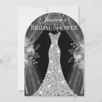 elegant silver curtains dress bridal shower arch invitation