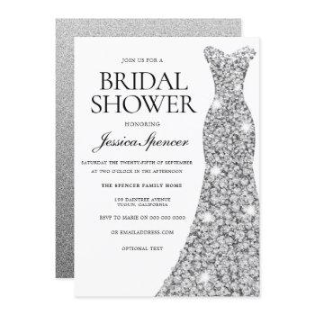 elegant silver sparkle dress bridal shower invite
