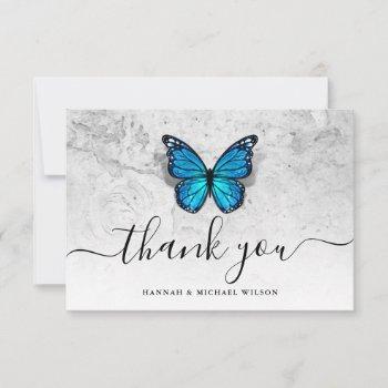 elegant simple script blue butterfly thank you card