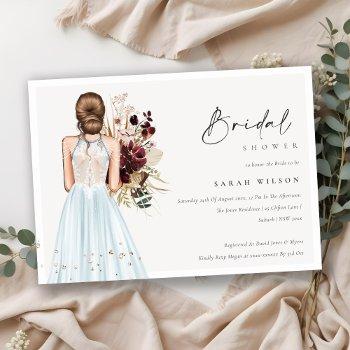 elegant sky blue wedding gown bridal shower invite