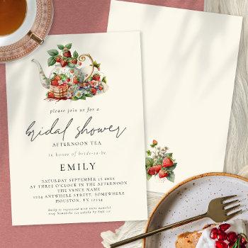 elegant strawberries afternoon tea bridal shower invitation