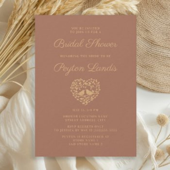 elegant stylish terracotta rust love birds bridal  invitation