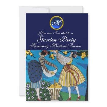 elegant summer garden party sapphire gem monogram invitation