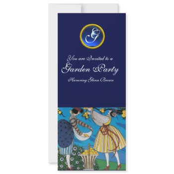 elegant summer garden party ,sapphire gem monogram invitation