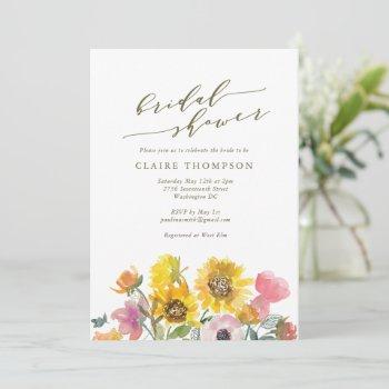 elegant sunflower watercolor script bridal shower invitation