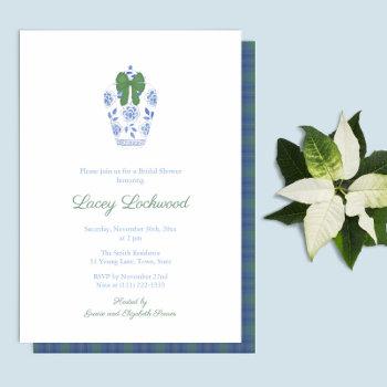 elegant tartan chinoiserie holidays bridal shower invitation