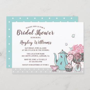 elegant tea party butterfly floral bridal shower invitation