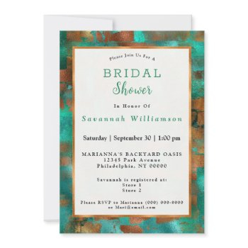 elegant teal copper abstract chic bridal shower invitation