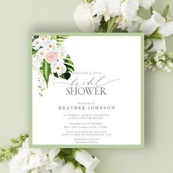 elegant tropical orchid watercolor bridal shower invitation
